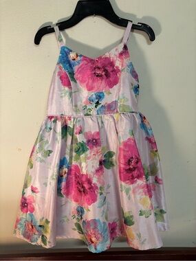 Target Pink Floral Satin Party Dress with Blue and Green Accents